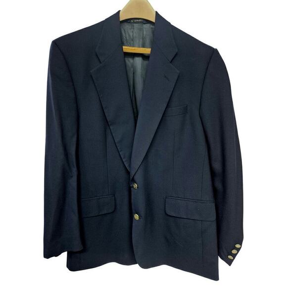 SUPER 100'S VINTAGE Burberry Men's Navy Blue Solid Wool Blazer 42R $1895